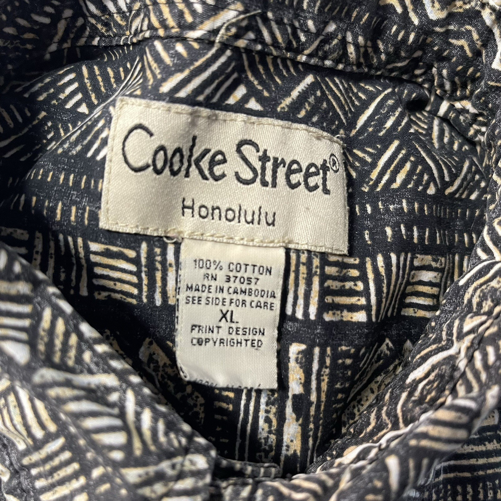Cooke Street XL Hawaiian Shirt Black Beige Tribal Reverse Print Button Up