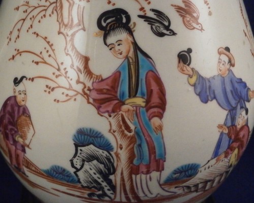Antique 18thC Liverpool Porcelaine Chinoiserie Scène Coffee Pot Lamp Scenic - Photo 1 sur 9