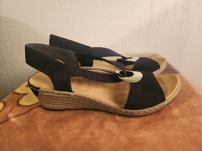 Rieker Womens sz 40 Black Strappy Slingback Wedge Sandals #49