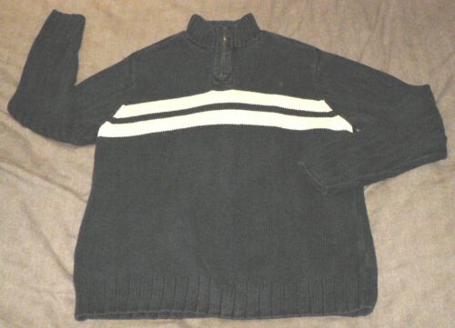 RALPH LAUREN POLO JEANS CO Mens XL Blue White Striped 1/4 Zip Cotton Sweater EUC
