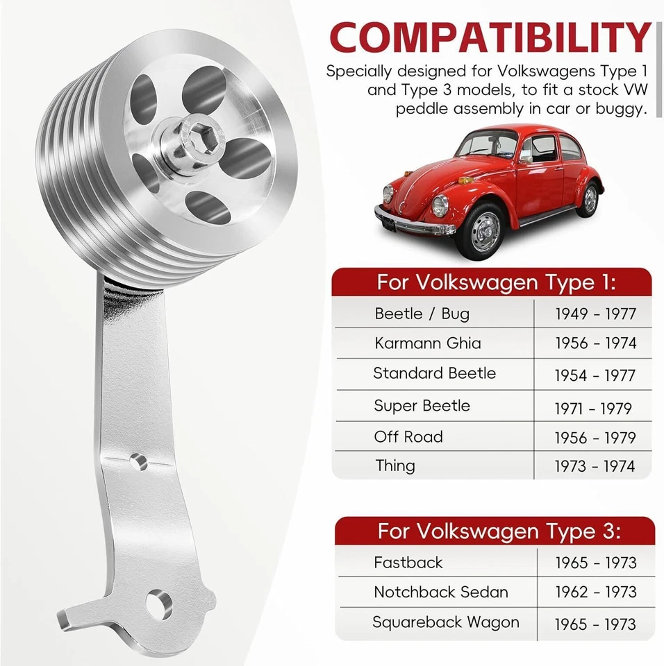 For 1949-1977 Volkswagen Beetle Thing Fastback 8511 Aluminum Roller Gas Pedal - Image 3 of 4