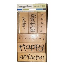 Image Tree Set of 6 Mounted Wooden Rubber Stamps "Happy Birthday" EK Success NEW