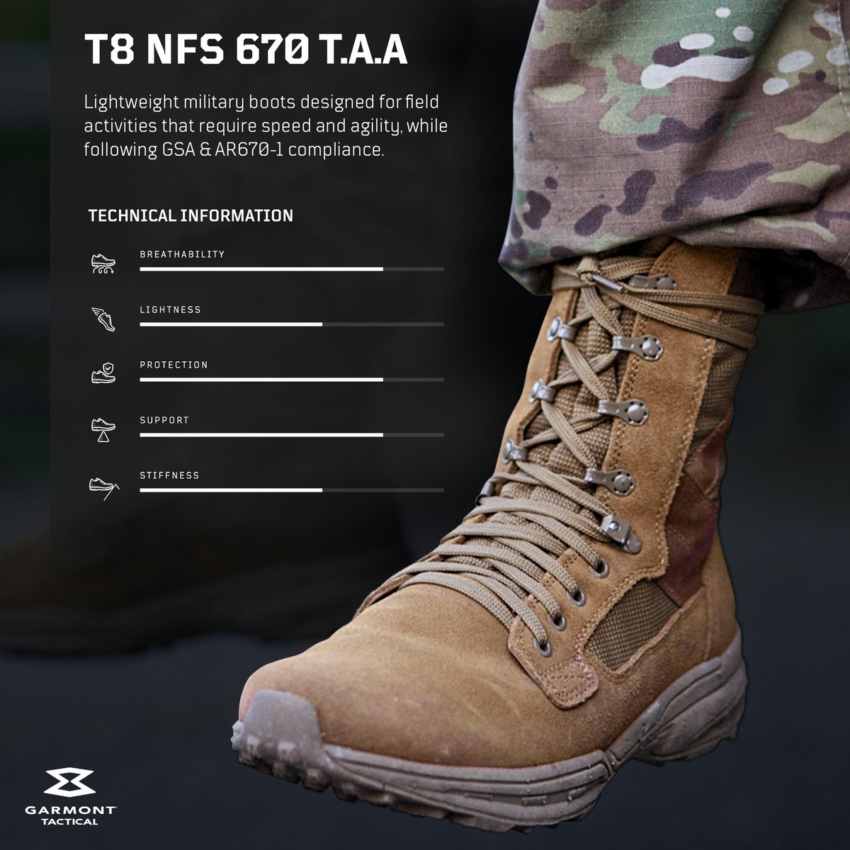 GARMONT TACTICAL T8 NFS 670 Military Combat Boots for Men and