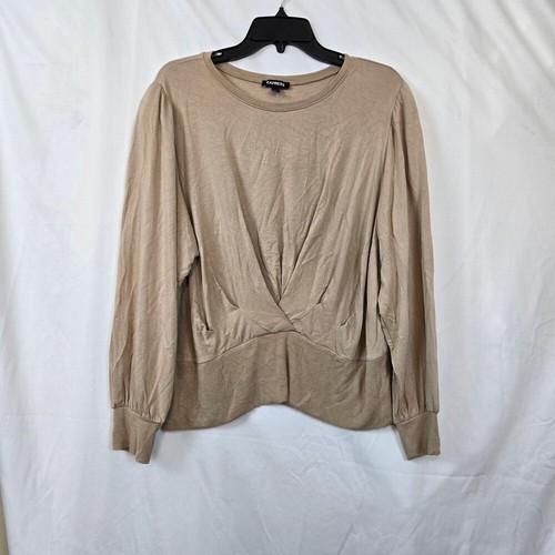 Express Women's Beige Tan Scoop Neck Long Sleeve Gathered Front Sweater Top XL - Bild 1 von 8