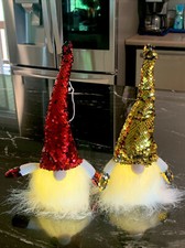 Set of 2 Light UP Gnomes Christmas Tree Ornaments or Shelf Sitter Holiday Decor
