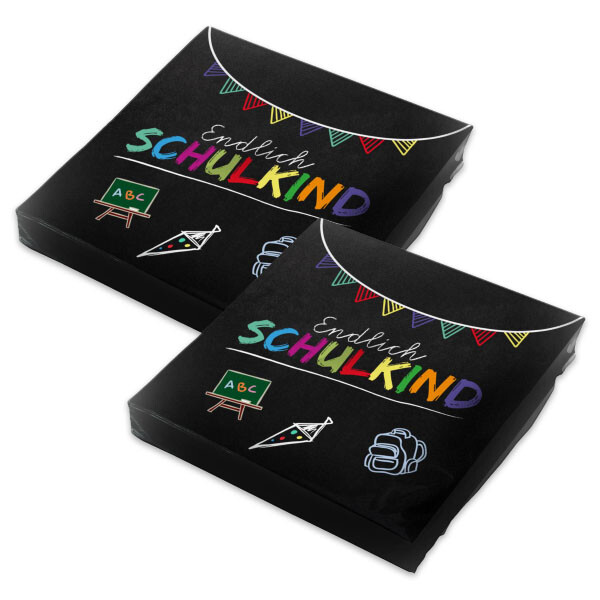 Itenga 40X Servietten Einschulung Schulanfang Endlich Schulkind Modern Schwarz-image
