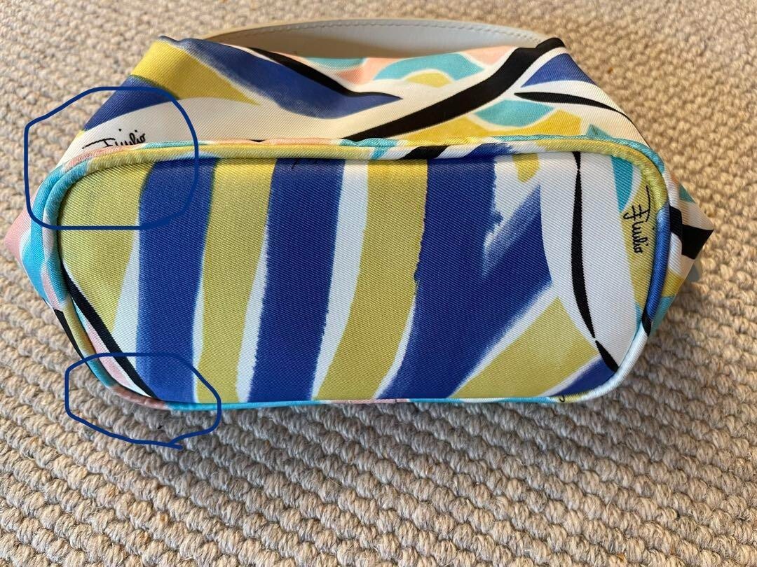 EMILIO PUCCI Pouch Vanity Handbag Nylon Leather Blue White EMILIO PUCCI Pouch Vanity Handbag Nylon Leather Blue White