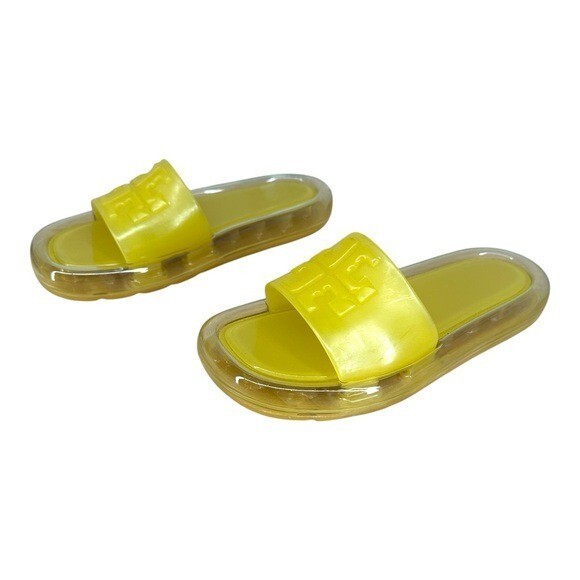 Tory Burch Women's 5 Yellow Bubble Jelly Slide Sandals Logo