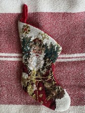 VTG Needlepoint Small Santa Christmas Stocking Ornament