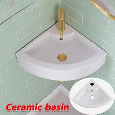Small Quarter Corner Basin Sink Wall Mounted Cloakroom Bathroom Hand Wash Sink