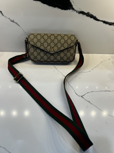 Gucci GG Ophidia Pochette Crossbody Green And Red Stripe Strap - Picture 9 of 10