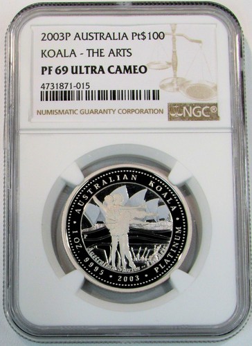 2003 PERTH MINT PLATINUM 154 MINTED THE ARTS $100 NGC PROOF 69 ULTRA CAMEO