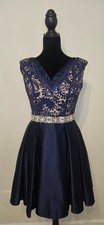 Jovani short prom dress royal blue size 2,  lace top bedazzled belt