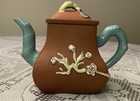 Vintage Handmade Asian Pine-Plum-Bamboo Clay Teapot With Colorful Glaze — photo 1