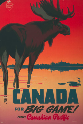 Custom: Hunt Big Game Canada 1938 Moose Poster Canadian Pacific Railway