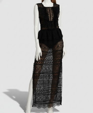 $1195 Ulla Johnson Women's Black Lilia Sheer Lace Ruffled Maxi Dress Size 0