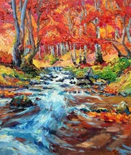 Autumn landscape Original artwork Impressionism Oil canvas by E Chernyakovsky