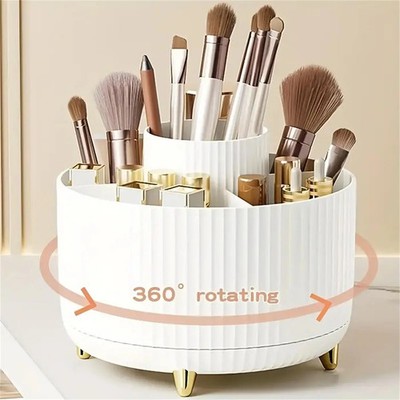 360 Rotating Makeup Organizer with 5 Compartments for Brushes and Cosmetics