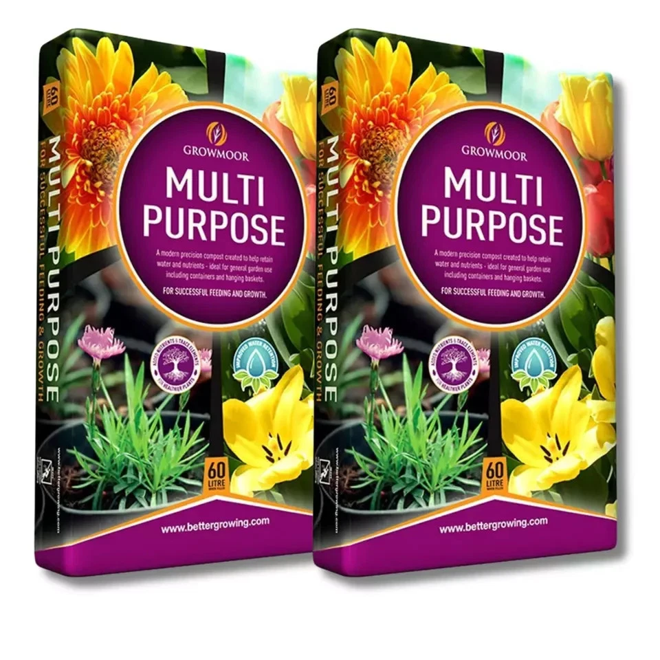 GROWMOORE 2 X 60 L Litre Growmoor Multi-Purpose Compost Bag Plants Flowers Garden Seeds