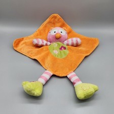 Baby Starters Owl Baby Lovey Security Blanket Orange Pink Striped Rattle Plush