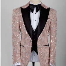 Sequin Men's Suits 3 Pieces Blazer Vest Pants Wedding Stage Formal Party Prom