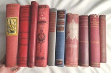 Antique Books Decor Staging Prop Embossed 1800s-1940s Red Maroon Lot Of 10