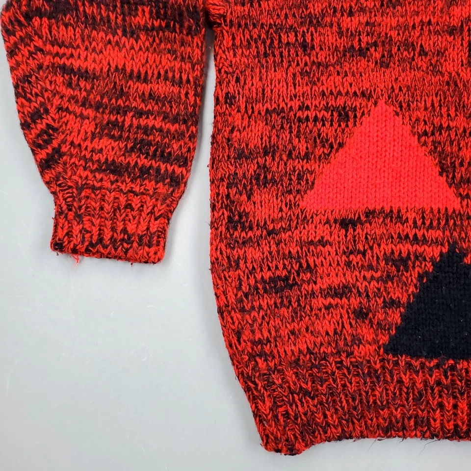 Vtg 80s LA Hand Made Mens Funky Geometric Red Black Pullover Mock Neck Sweater - Image 4 of 4
