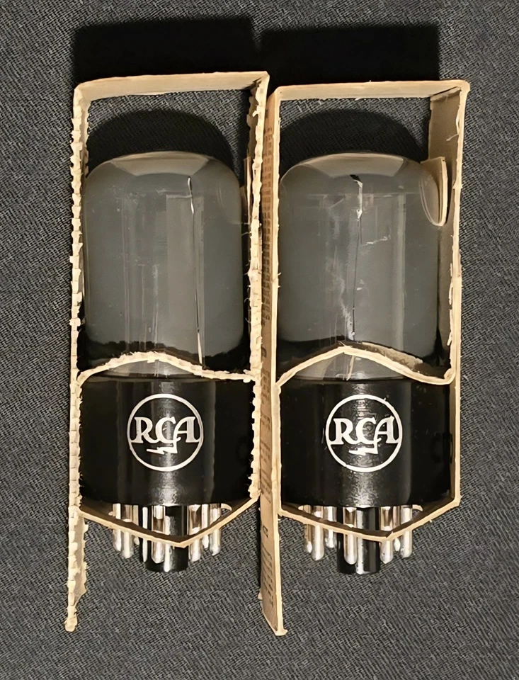 RCA 6SN7 GT TUBE 1945 GRAY SMOKE WINGED MICA FOIL GETTER PERFECT MATCHED SET NIB - Image 2 of 4