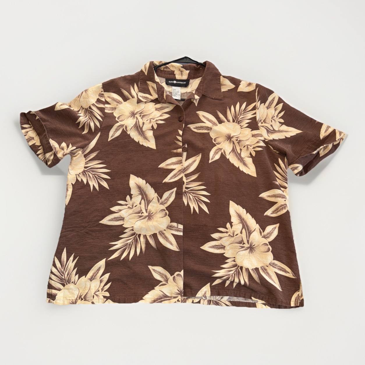 Vtg SAG HARBOR Floral Print Brown Blouse Vacation 90’s Retro  Sz 18 -100% Silk