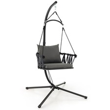 Hanging Chair with Frame Foldable Seat and Back Cushions Indoor Outdoor Use