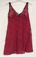 Ambrielle Red/Black Nylon Lace Chemise Slip Sheer Stretchy Womens Size Medium