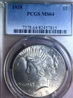 1935 P  PEACE DOLLAR  PCGS    MS 64, exceptional  BEAUTIFUL COIN