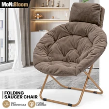 Foldable Comfy Saucer Chair Faux Fur Cozy Moon Lounge Chair w/Removable Headrest