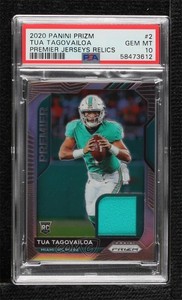2020 Panini Prizm Premier Jerseys Tua Tagovailoa #2 PSA 10 GEM MT Rookie RC