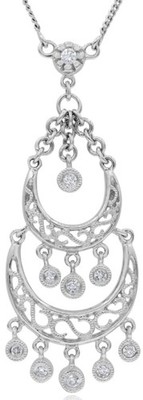 .15CT DIAMOND 18KT WHITE GOLD DOUBLE MOON OPEN FILIGREE CHANDELIER LOVE NECKLACE