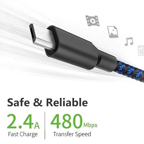 Micro USB Cable, 3Pack 6FT Android Charger Cord Long Braided Sync Fast Charging - Picture 3 of 8