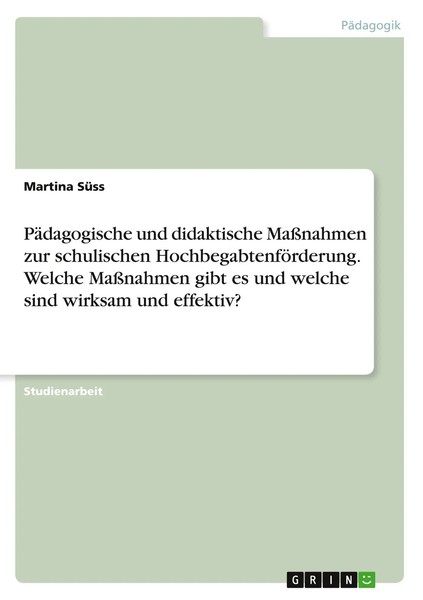 Martina SüSs | PäDagogische Und Didaktische MaßNahmen Zur Schulischen...-image
