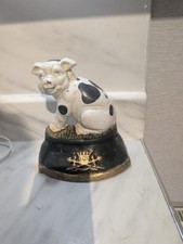 Cast Iron Painted Pig Doorstop Black White Cute Hog Spotted Farm Vintage Style