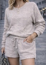 Member  s Mark Cozy Lounge Short Set Women  s XL Light Gray Heather Plush 2-Piece