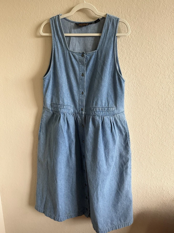 Vestido Eddie Bauer Vintage Mono Denim Mediano Cottage Country Boho *LEER* Foto 2 de 4
