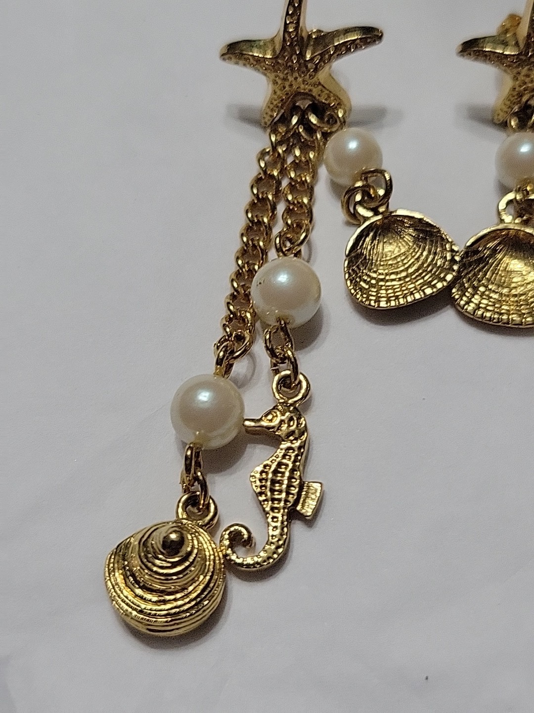 Nautical Shell Charm Dangle Earrings Seahorse Sta… - image 5