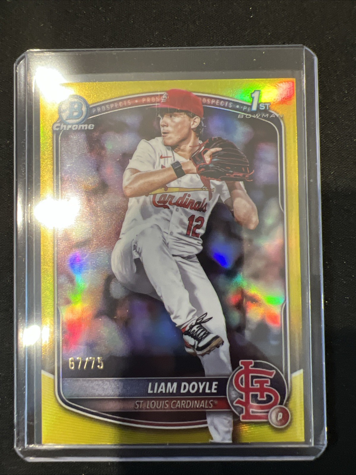 2025 Bowman Draft Liam Doyle Chrome True Yellow Refractor 1st 67/75 Cardinals