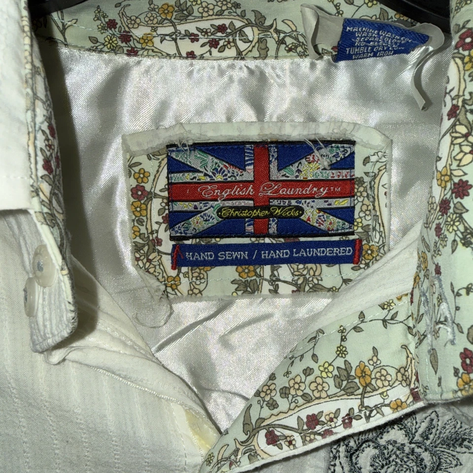 Inglés Lavandería Mod Hombres Grande Abotonado Bordado Apliques Puño Abatible Usado en Excelente Condición Foto 3 de 4