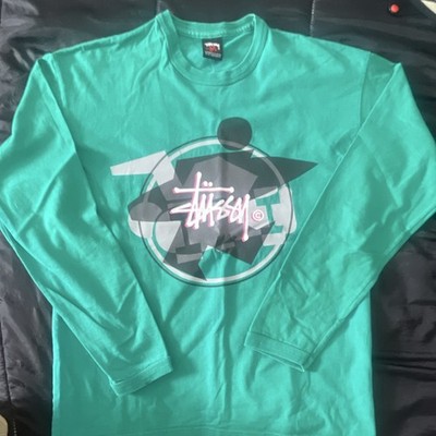 Stussy Green Long Sleeve Graphic Print Logo Men's Cotton Jersey T-Shirt Size M