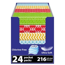 White Facial Travel Tissue Packs, Non-Bleach, Chlorine-Free, Compact Pocket T...