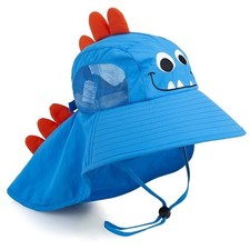 Kids UPF 50+ Sun Hat Wide Brim Beach Hat Dinosaur Blue Free Shipping
