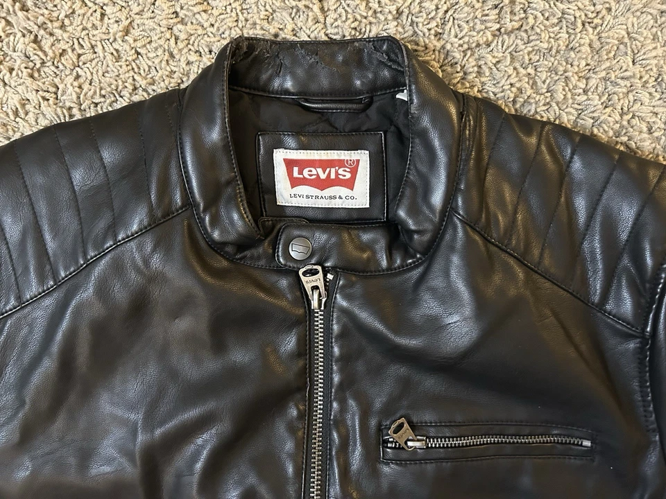 Chaqueta Levi's Café Moto Para Hombre Grande Negra Cremallera Completa Abrigo Foto 3 de 4