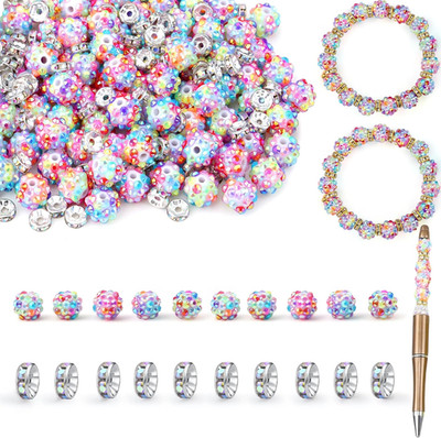 250pcs 12mm Colorful Rhinestone Beads and 8mm Rondelle Spacer Beads for Beadable