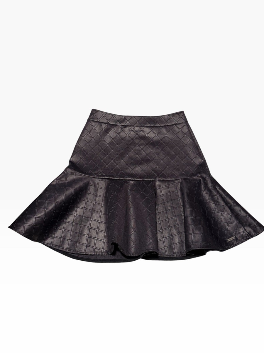 Colcci Silver Women’s Black Coated Flare Mini Skirt Size S Y2K Moto