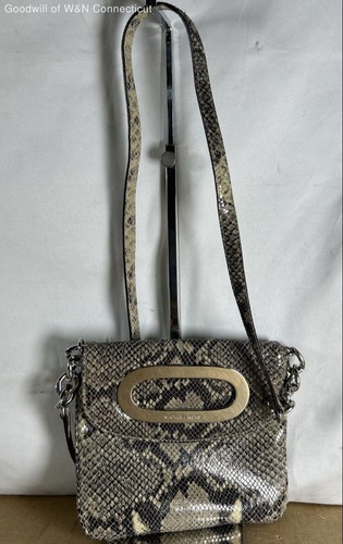 Michael Kors Gray Snake Print Leather Flat Crossbody Bag Silver Hardware COA